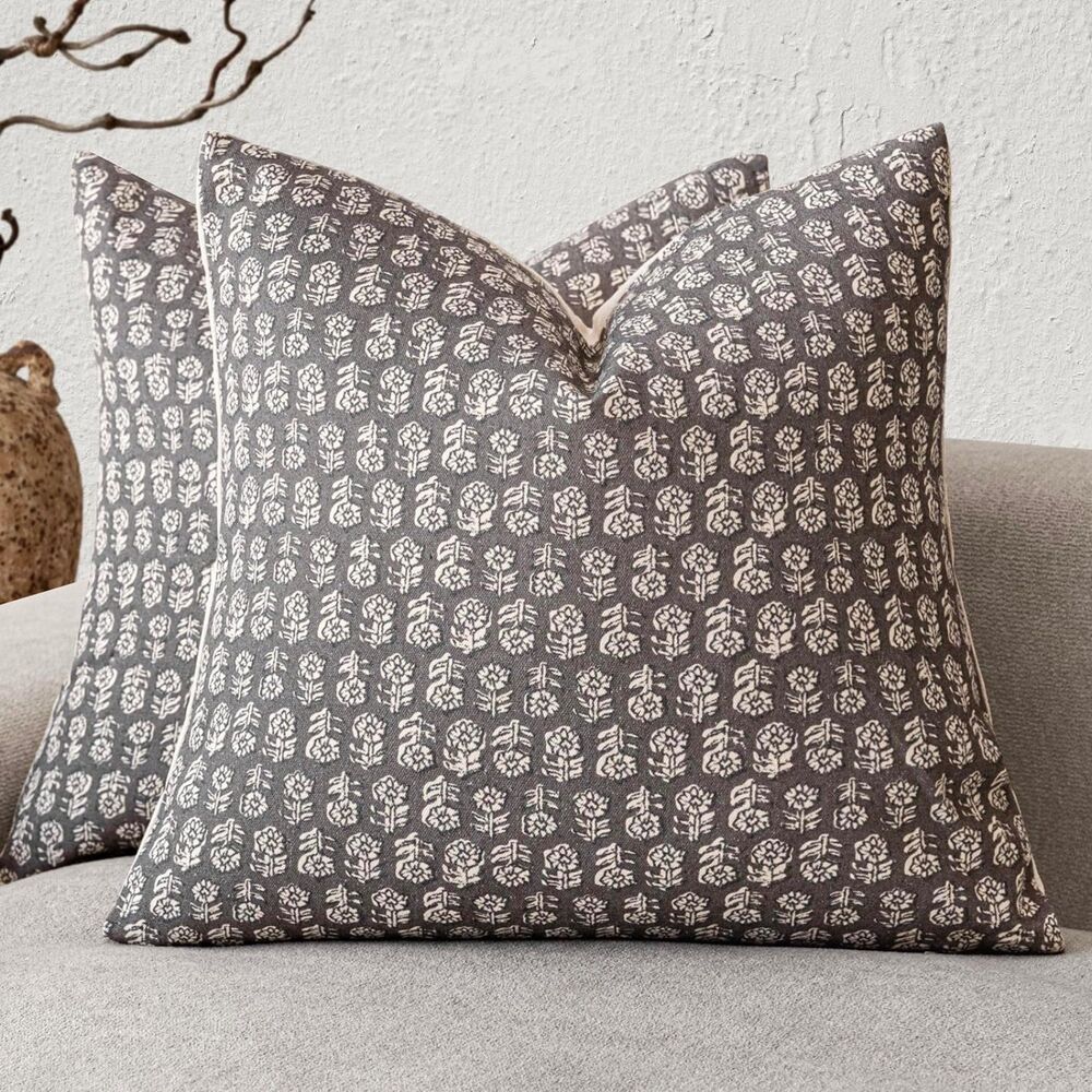 🌸 Set of 2 Floral Block Print Throw Pillow Covers 18x18 Mauve Boho